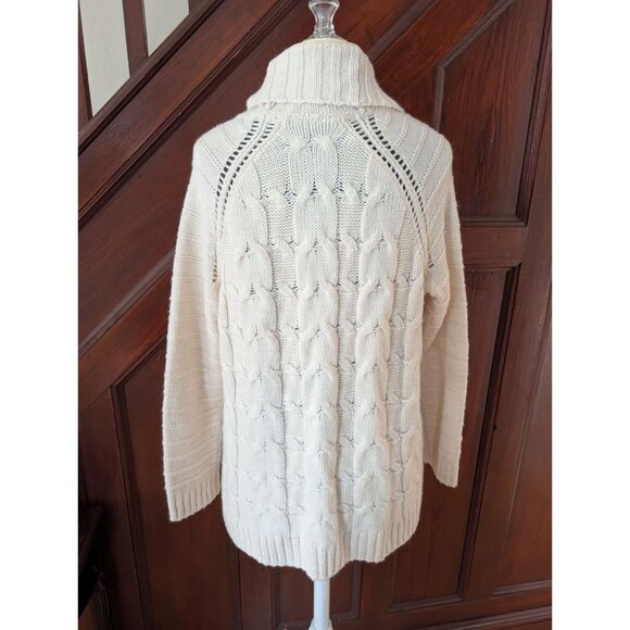 Talbots Petite Womens Open Front Cable Knit Cardigan Sweater Ivory LP Wool Blend - Picture 2 of 5